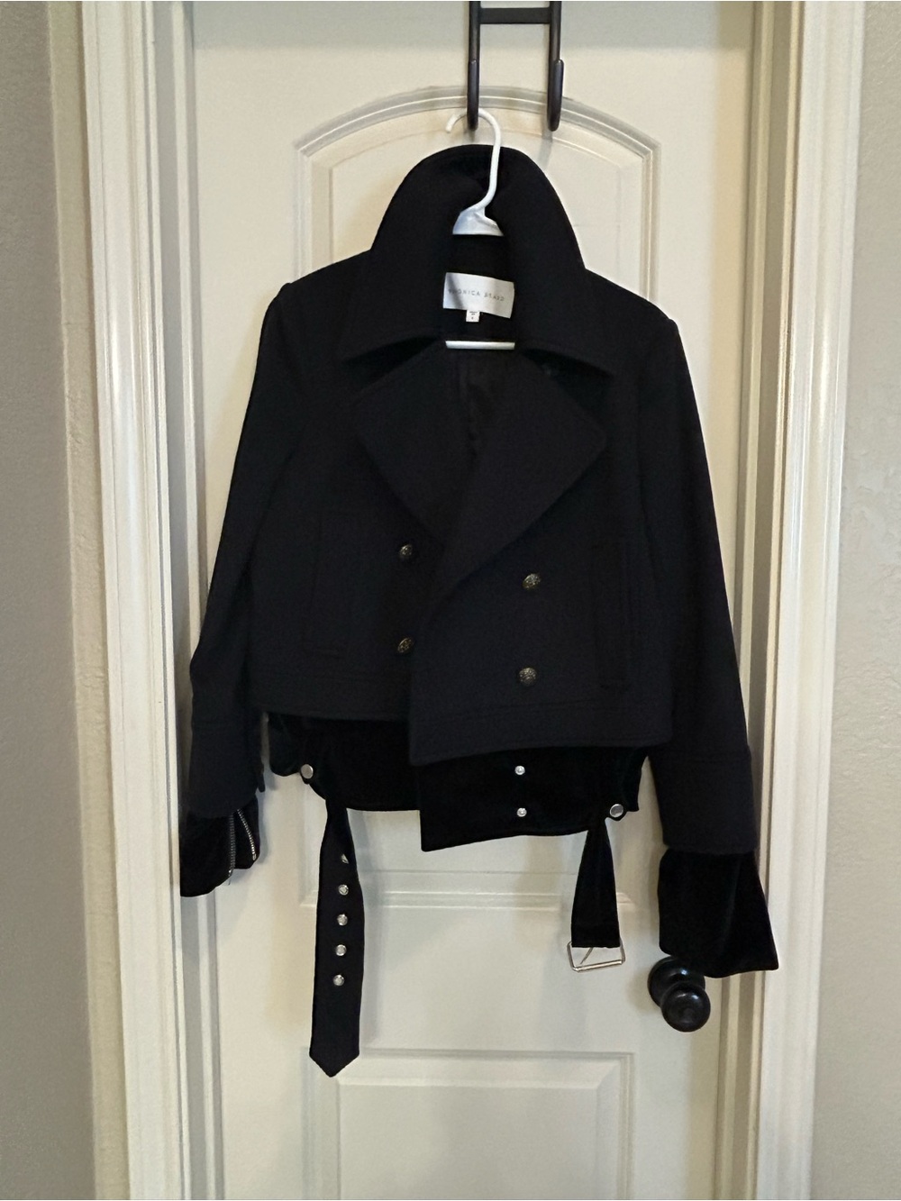 Veronica Beard Black Cropped Double-Breasted Pea Coat